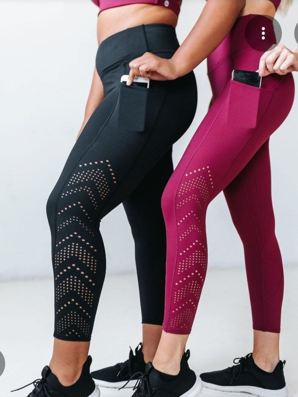 High-Waist Athletic Leggings in Gray with Side Laser-Cut Panels Large Pockets
